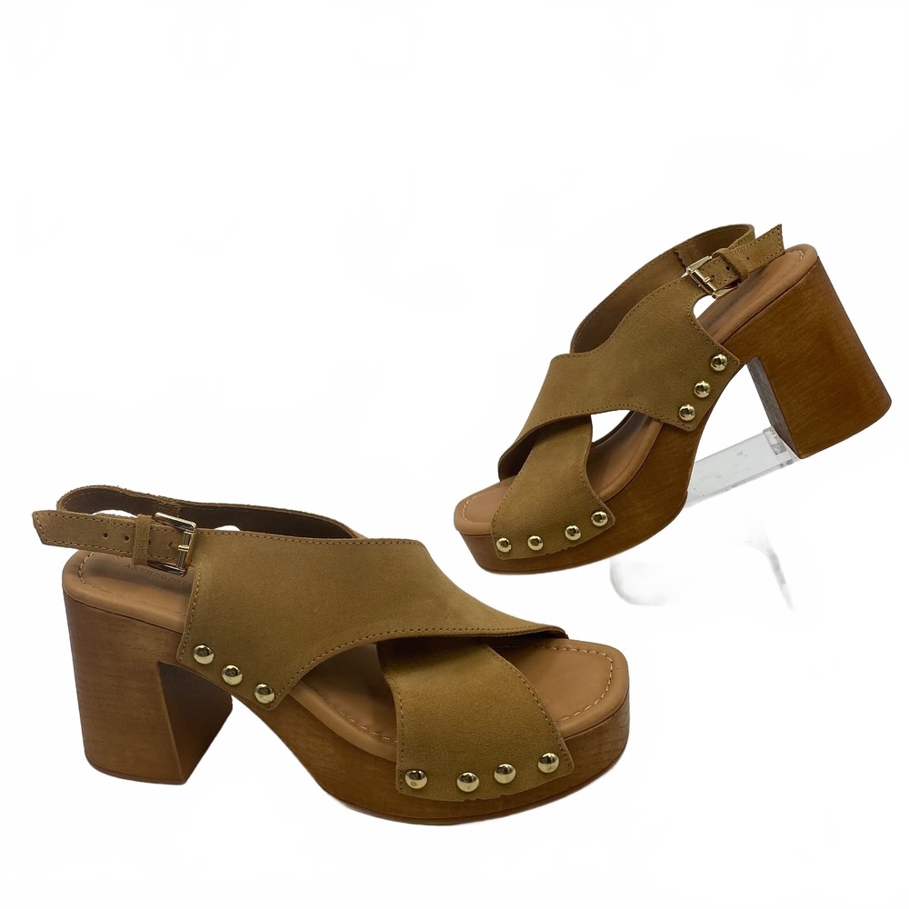 Anthropologie Brown Heels Wooden Heel Studded | Womens 41EU